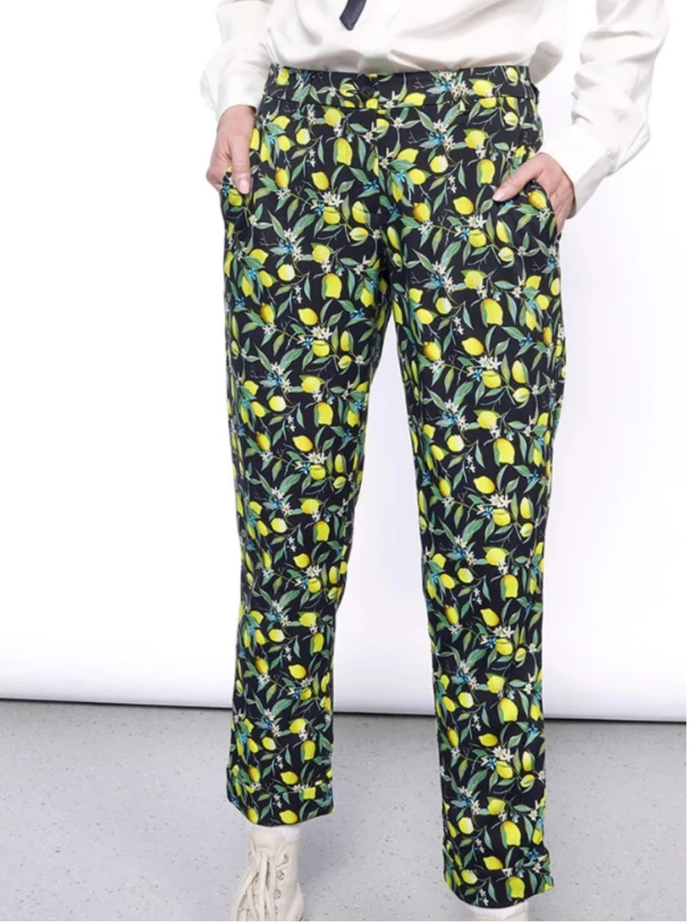 Wildfang The Empowered Wide Leg Lemon Print Trouser Size 0